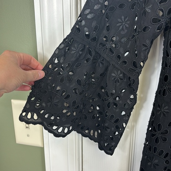 J. Crew black eyelet lace flutter sleeve dress sz 12 - Picture 7 of 11